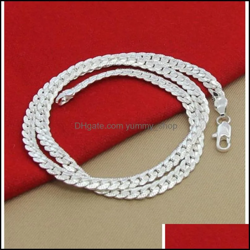 5mm side chain silver necklace fashion luxury jewerly 18k yellow gold cuban chain for women and men 20inch 709 q2