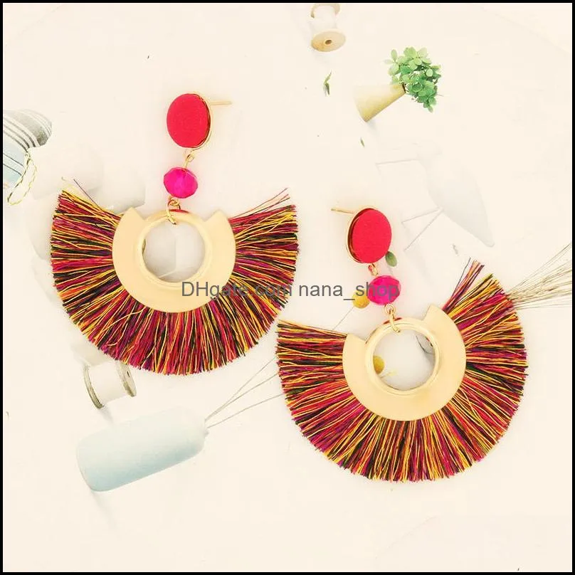 boho semicircle chandelier tassel earrings for women fanshaped red yellow black long dangle earring wholesale