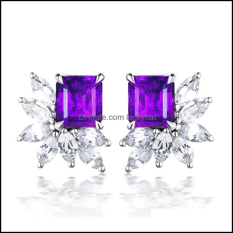 simple female crystal jewelry charm silver stud earrings luxury square zirconia wedding earrings for women