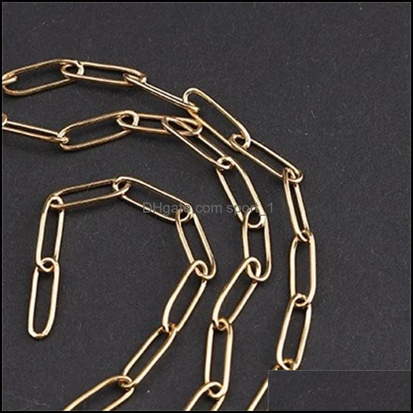 paperclip chain necklace stainless steel rectangle elongated link necklace for women gold color choker collar jewelry gift 805 r2