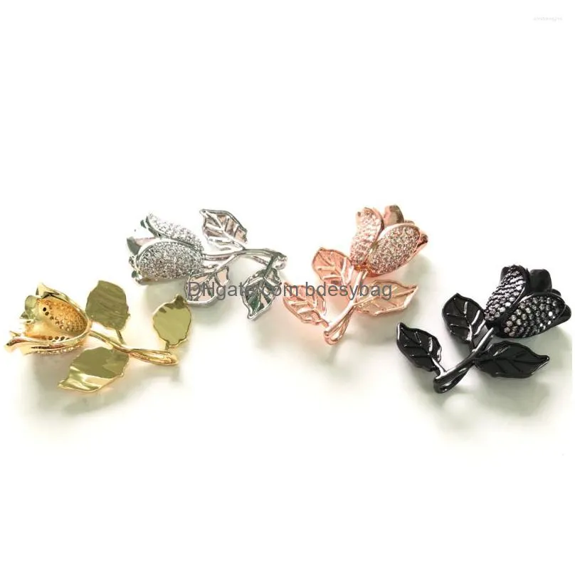 charms 5pcs rose flower for women bracelet making girl necklace pendants bling cubic zirconia paved jewelry accessory wholesale