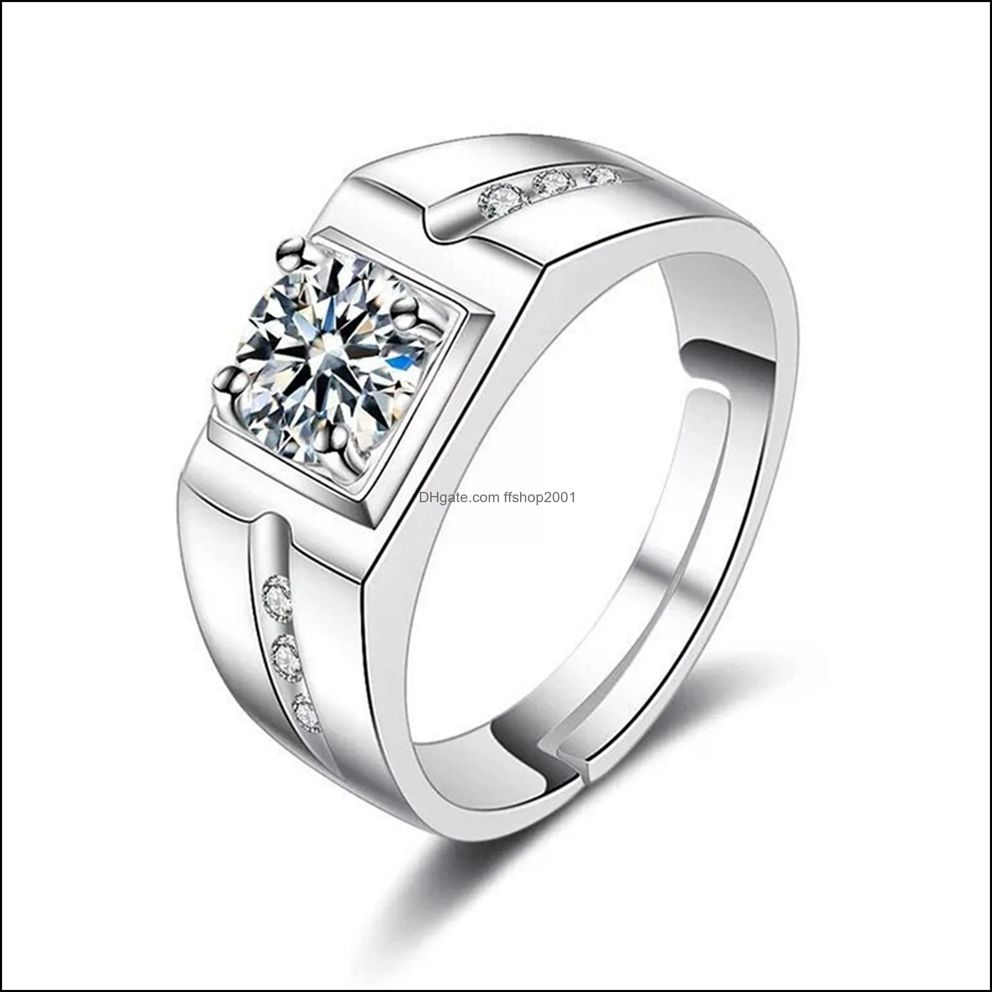 fashion and exquisite couple gift 925 plated 18k white gold mens boss live ring domineering wide simulation diamond silver plated