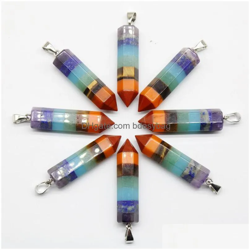 charms reiki charm pyramid 7 chakra natural stone rainbow layered dowsing healing point pendant chain pendulum gifts wholesale