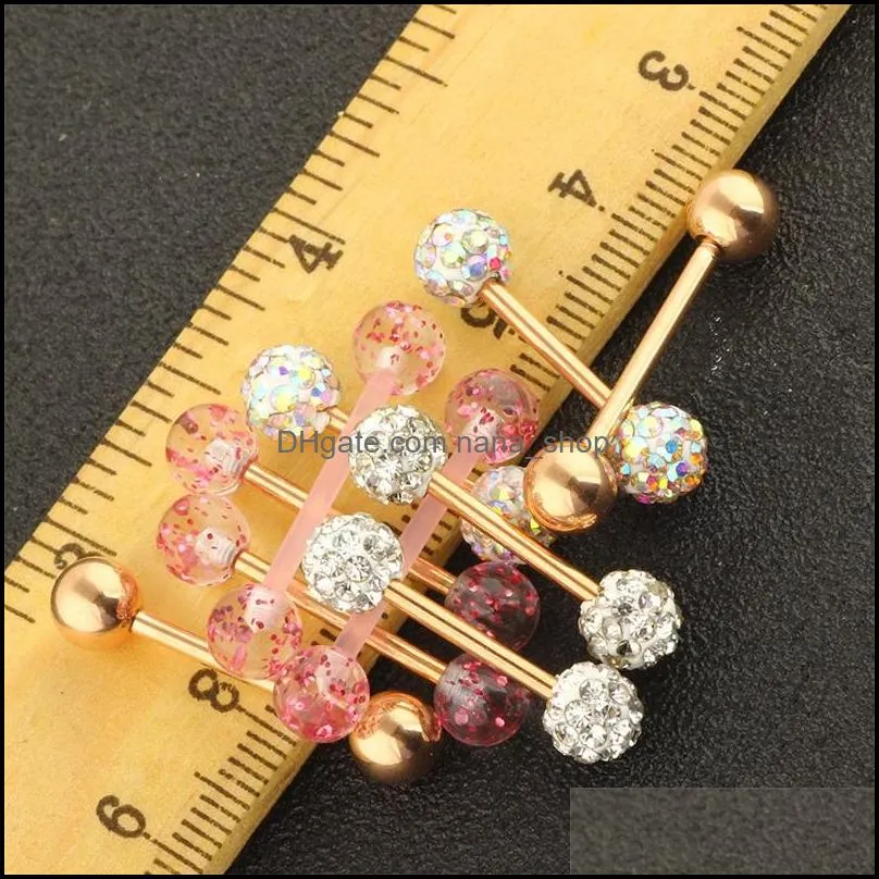 10pcs/pack piercing jewelry nipple ring industrial barbell tongue piercing crystal ball nose ear stud nipple lip piercing body jewelry