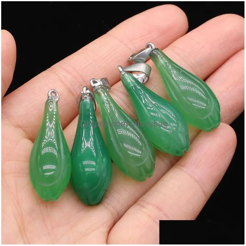 charms 2022 natural stone green agate pendant flower shape onyx for jewelry making diy crafts necklace earring size 12x33mm