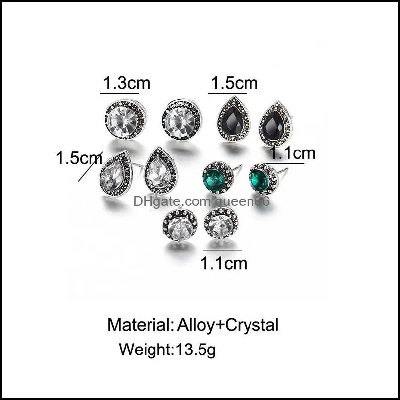 vintage crystal waterdrop stud earring set for women bohemian style dazzing geometric jewelry set
