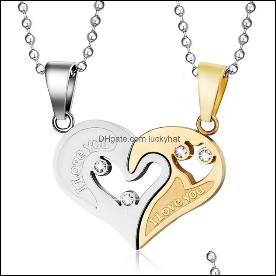 mens stainless steel chain necklaces for couples korean ladies fashion paired suspension puzzle matching pendants black heart love