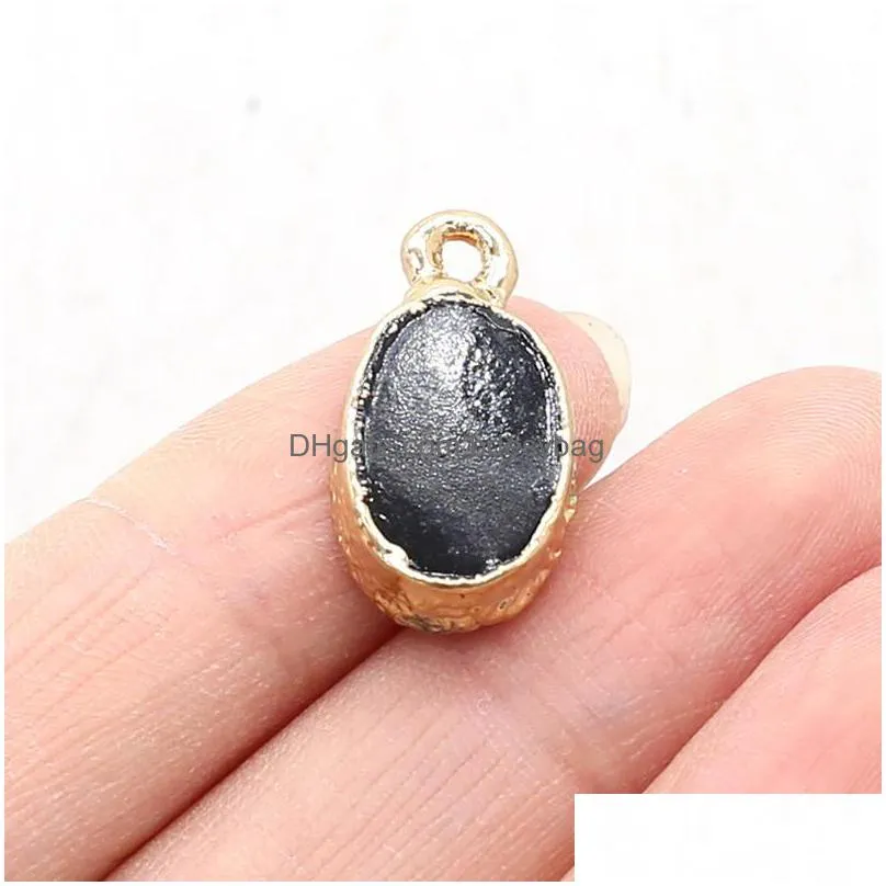 charms 2pcs natural stone pendant oval gold edging exquisite agates for diy jewelry necklace bracelet earring accessories making