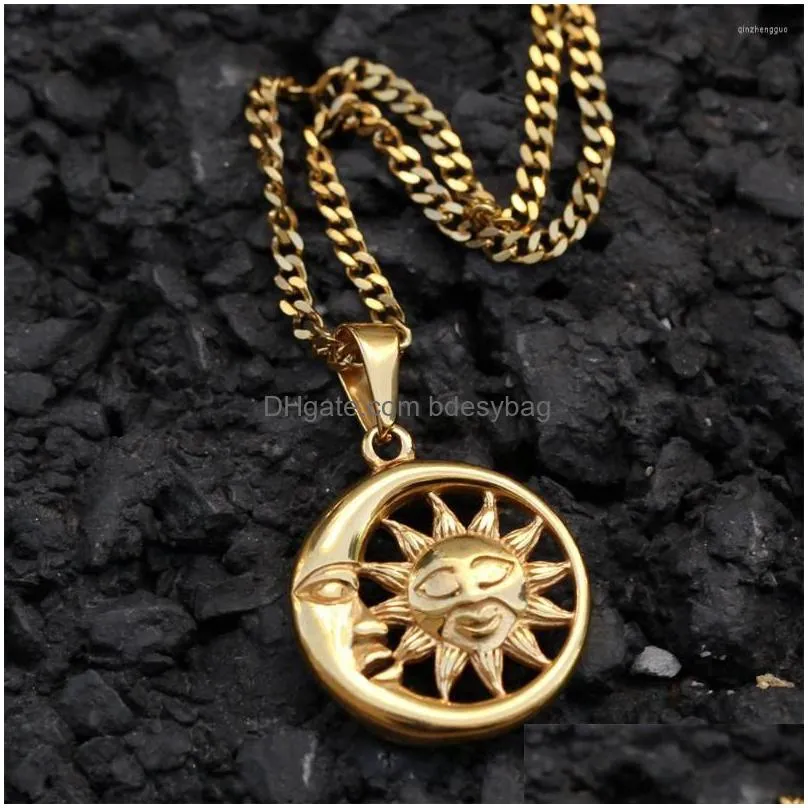 charms women men rock hip hop jewelry moon embraces the sun pendant unique necklace chain stainless steel fashion charm