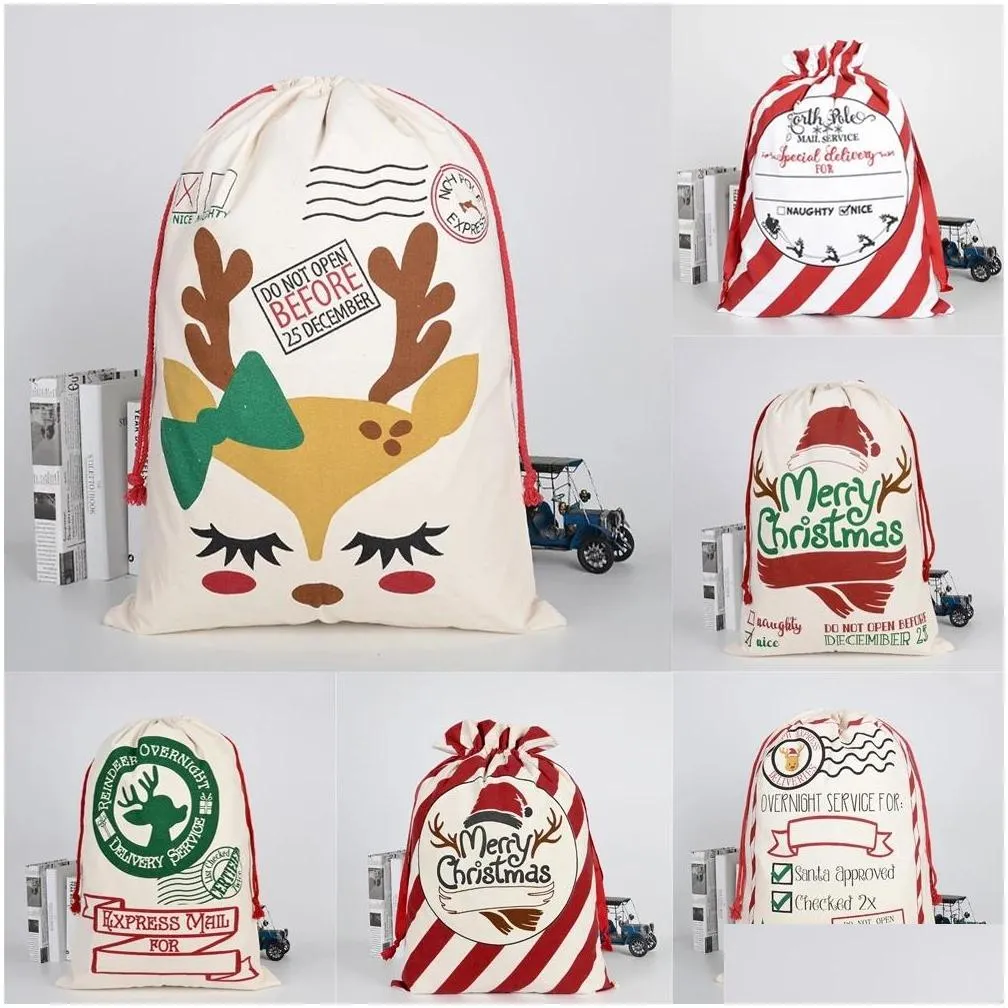 christmas santa sacks gift bags large organic heavy canvasbag santa sack drawstring bag with reindeers by sea