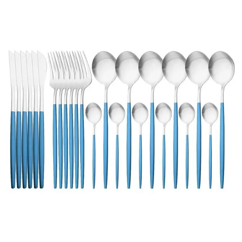 dinnerware sets 24pcs/1 set stainless steel matte cutlery set kitchen white gold western flatware knife fork spoon home tableware