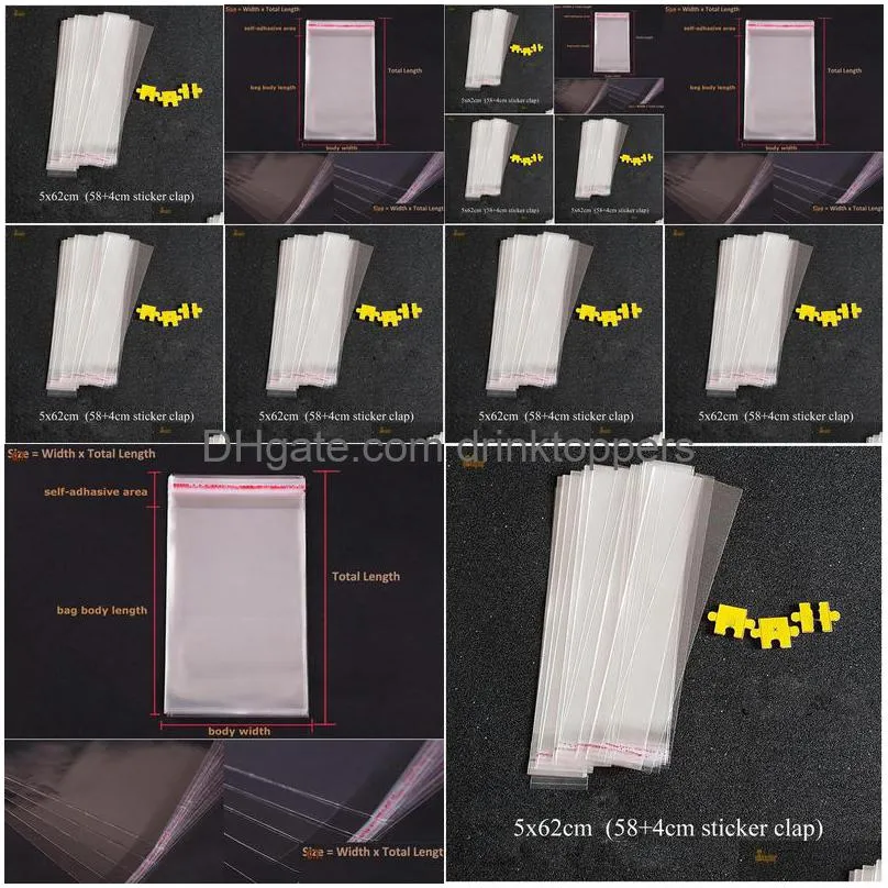  gift bags 200xsize 5x62cm 584cm clap clear opp self adhesive packaging bags for umbrella tube poles pencil oil pens rod