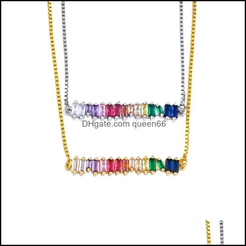 cz rainbow pendants necklace bracelet for woman fashion gold silver copper long chain necklace trendy party wedding jewelry