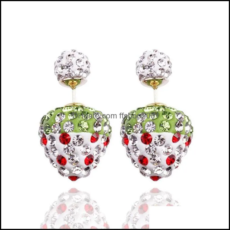 stud earrings for woman fashion silver plated jewelry colorful crystal disco ball beads earrings for wedding strawberry earrings