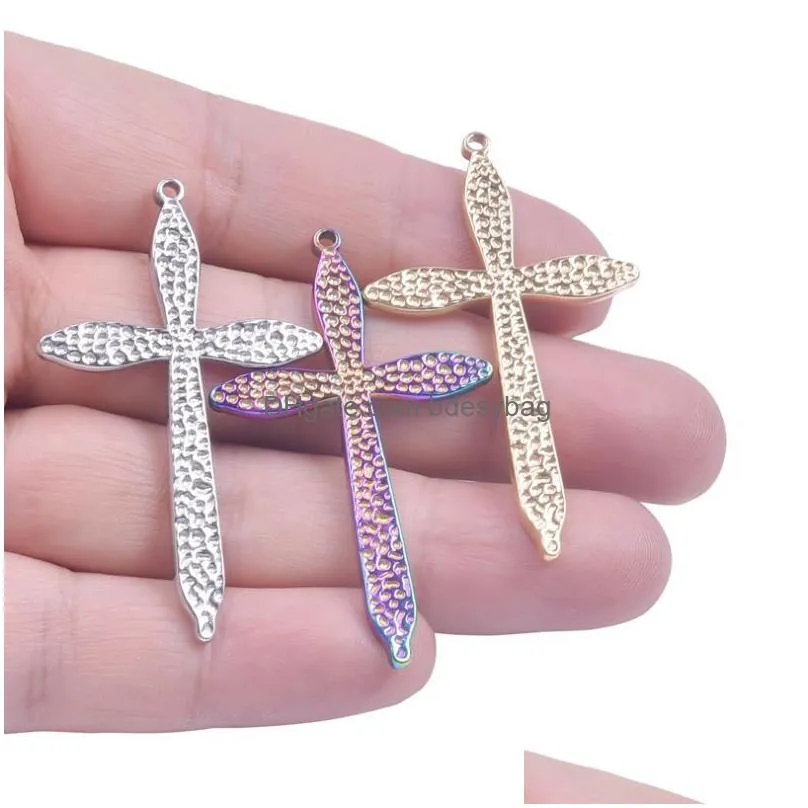 charms 1/3pcs rainbow silver color hammer cross convex pendant simple stainless steel for handmade making necklace accessoriescharms