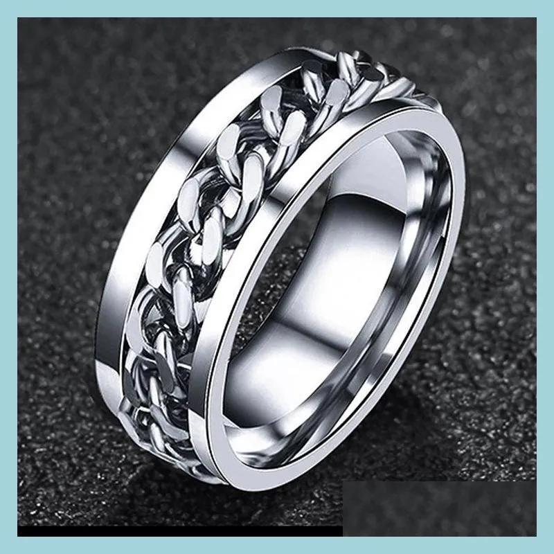 titanium steel couple rings for women men personality hiphop chain rotating ring fashion jewelry valentines days gift