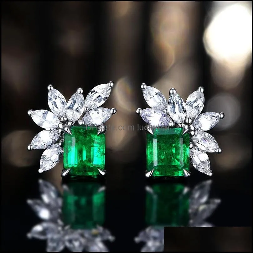 simple female crystal jewelry charm silver stud earrings luxury square zirconia wedding earrings for women