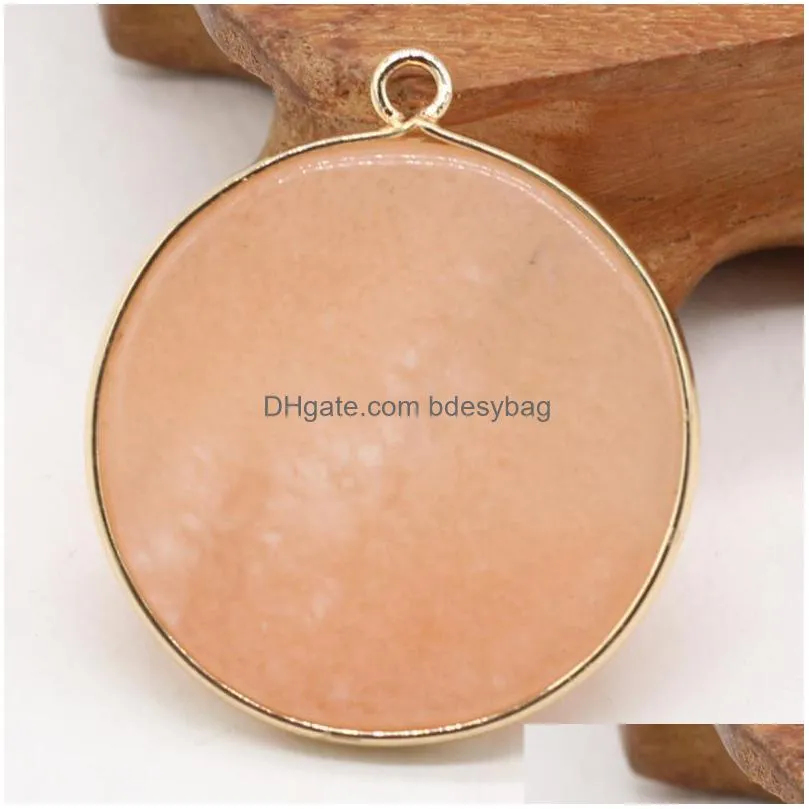 charms round natural stones pendant reiki heal goldplate pink aventurine for jewelry making diy necklace accessories handmadecharms