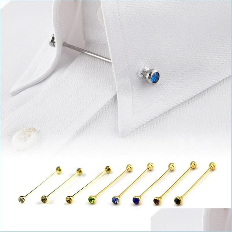 crystal tie bar mens shirt collar pin necktie ties clip clasp brooch barbell lapel stick collars buckle 47c3
