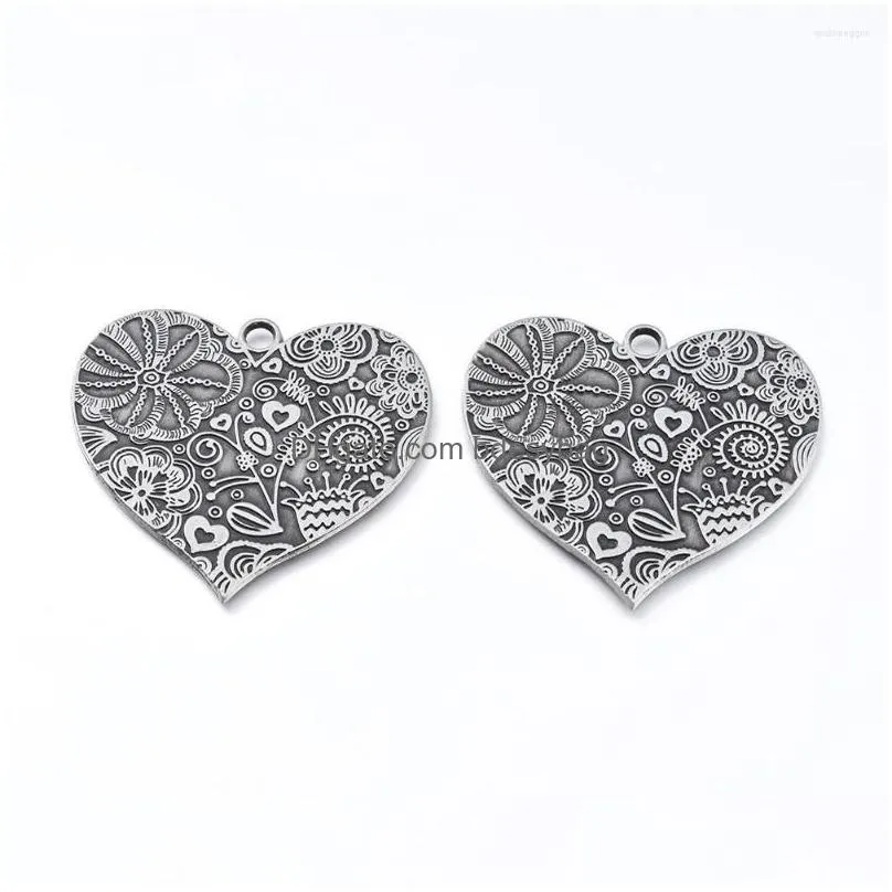 charms 2 pcs 53x58x2mm heart tibetan style alloy big pendants flower pattern for diy necklaces jewelry making supplies