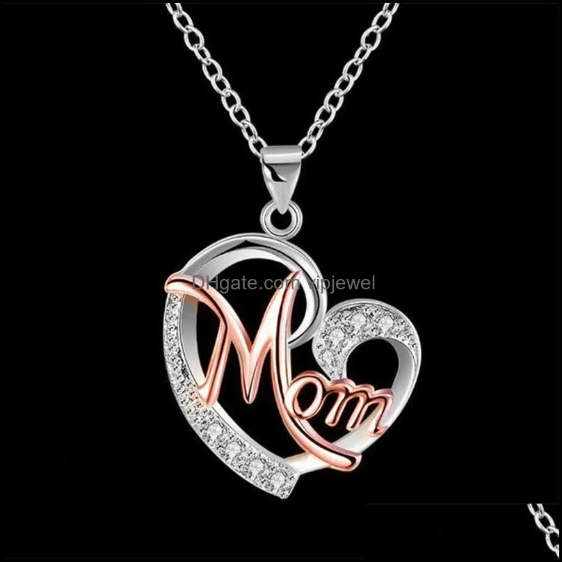 fashion 7 style heart with zircon mom love charm necklace love family jewelry mother pendant word gifts wholesale arrived