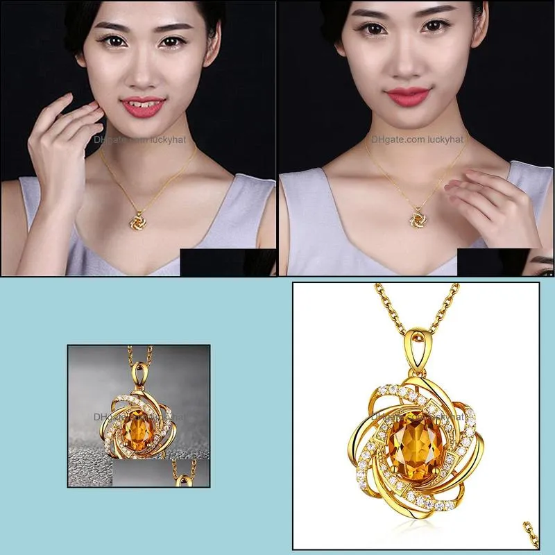 yellow crystal citrine gemstones diamonds pendant necklaces for women gold tone choker chain jewelry gold necklace