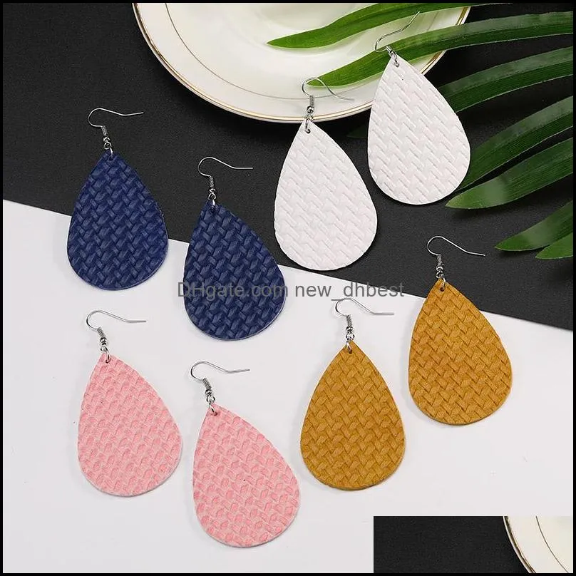 pu leather teardrop statement earrings for women girl double side drop dangle earrings fashion designer jewelry wholesale