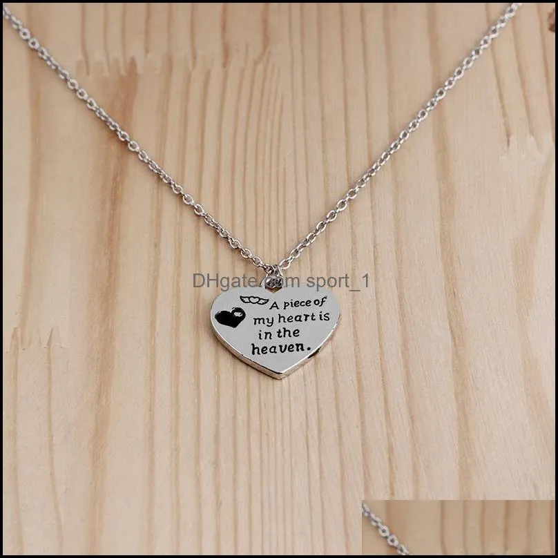  fashion a piece of my heart is in the haven words charm jewelry round heart necklace for woman silver heart pendant necklace