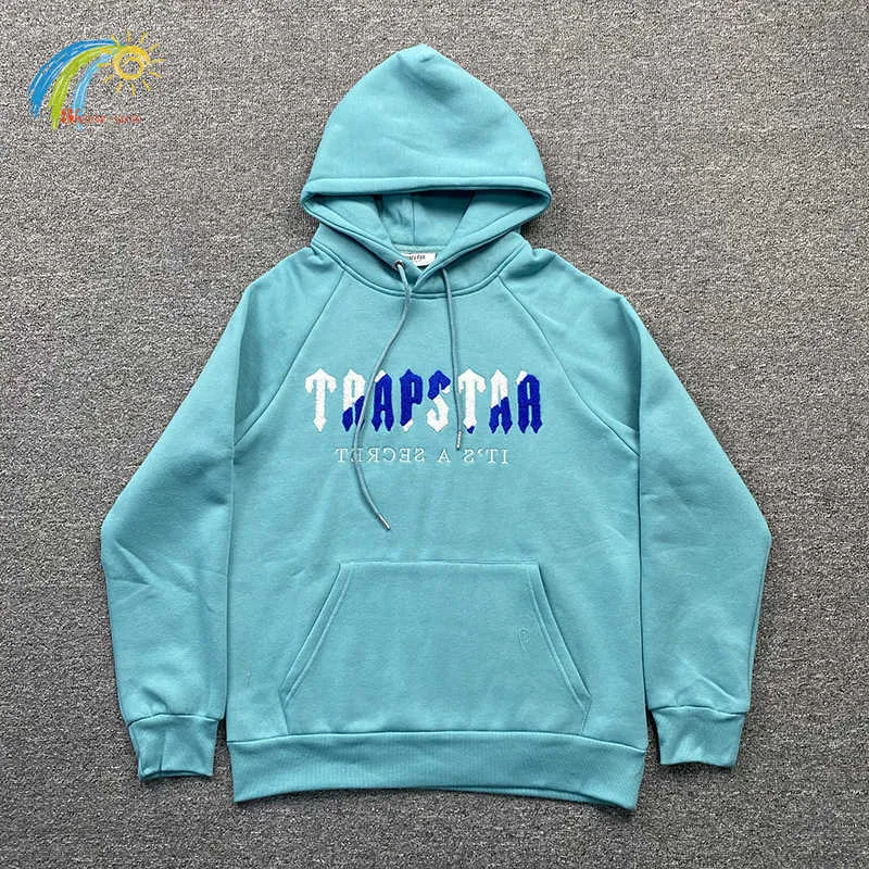 New Style Lake Blue Bright Blue Hoodie Men Woman 1 1 Cotton Fleece Towel Embroidered Trapstar Pullovers Sweatshirts