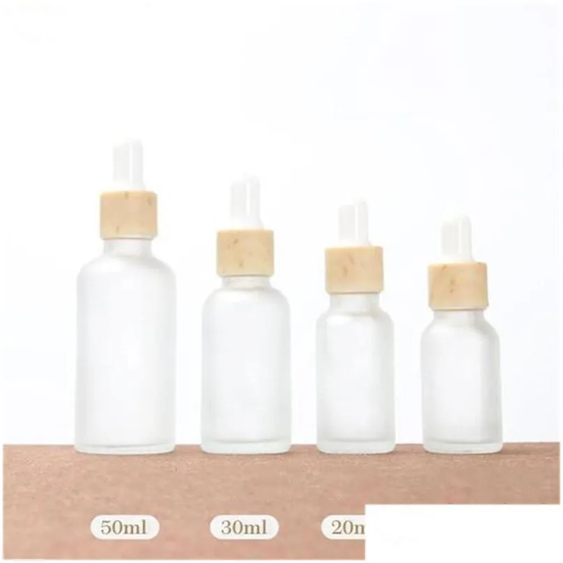 30ml dropper bottle empty refillable bottles vial cosmetic container frosted glass jar with imitated bamboo cap