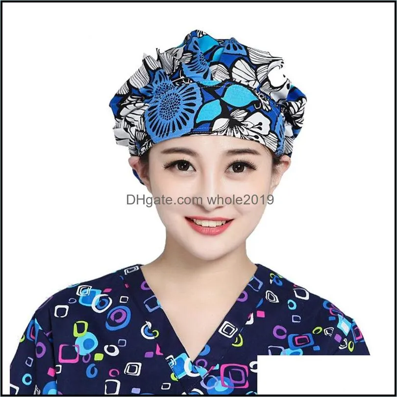 5pcs/set random send wholesale unisex scrub cap reuseable working caps cotton adjustable sweatband bouffant hats for women men1 82 w2