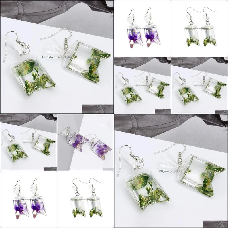 dried flower earrings creative plant dry clover earring fashion pressed flower glass earin