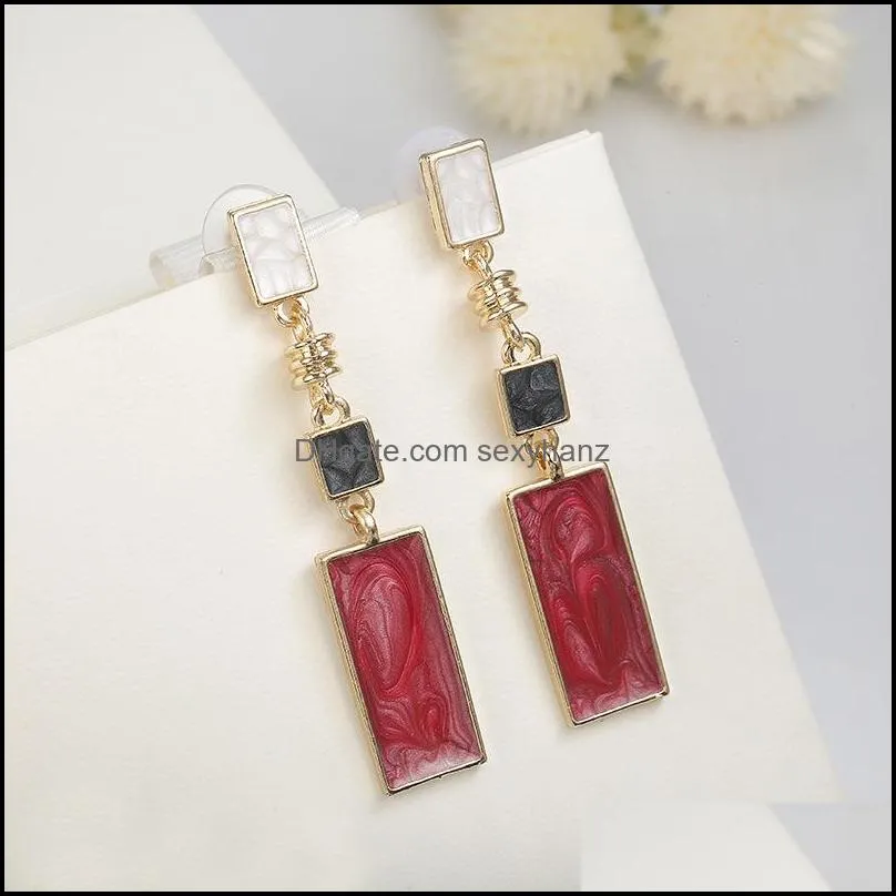 korean style simple long earrings geometric red stone dangle earrings for women girls trendy temperament jewelry gift wholesale