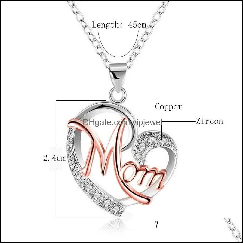 fashion 7 style heart with zircon mom love charm necklace love family jewelry mother pendant word gifts wholesale arrived