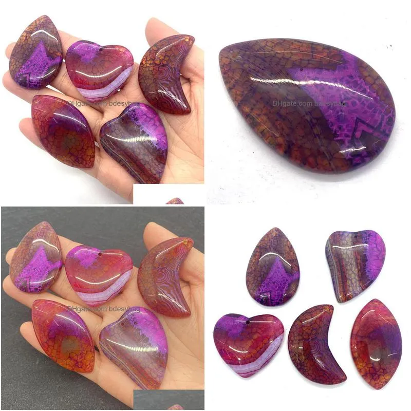 charms fashion natural stone stripe pendant necklace purple pattern agate quartz jewelry diy making wholesale 5pcs