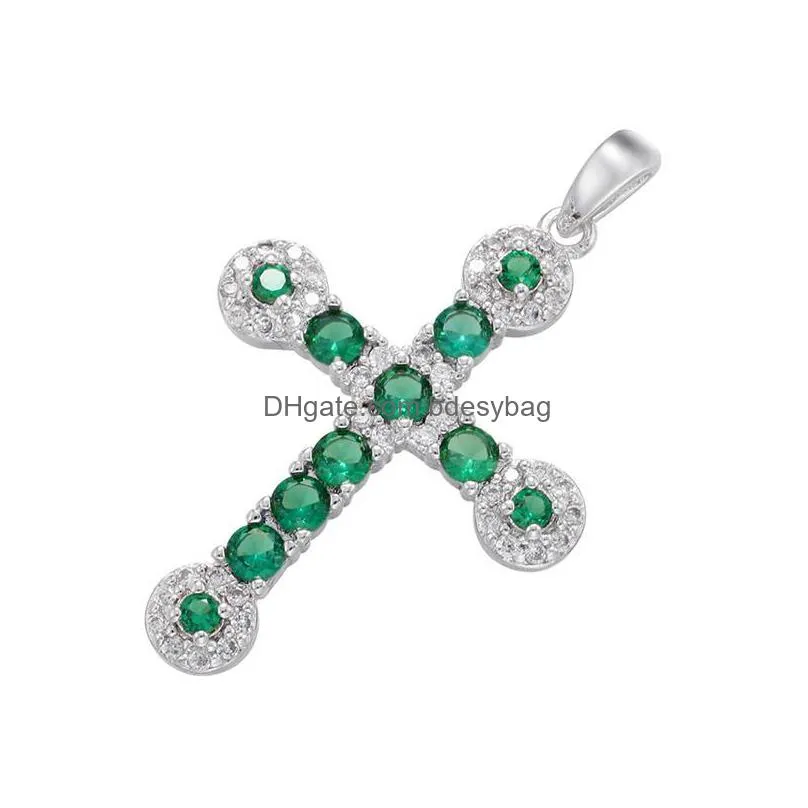 charms zhukou gold silver color cross pendant green crystal for women handmade necklace jewelry accessories wholesale vd1110