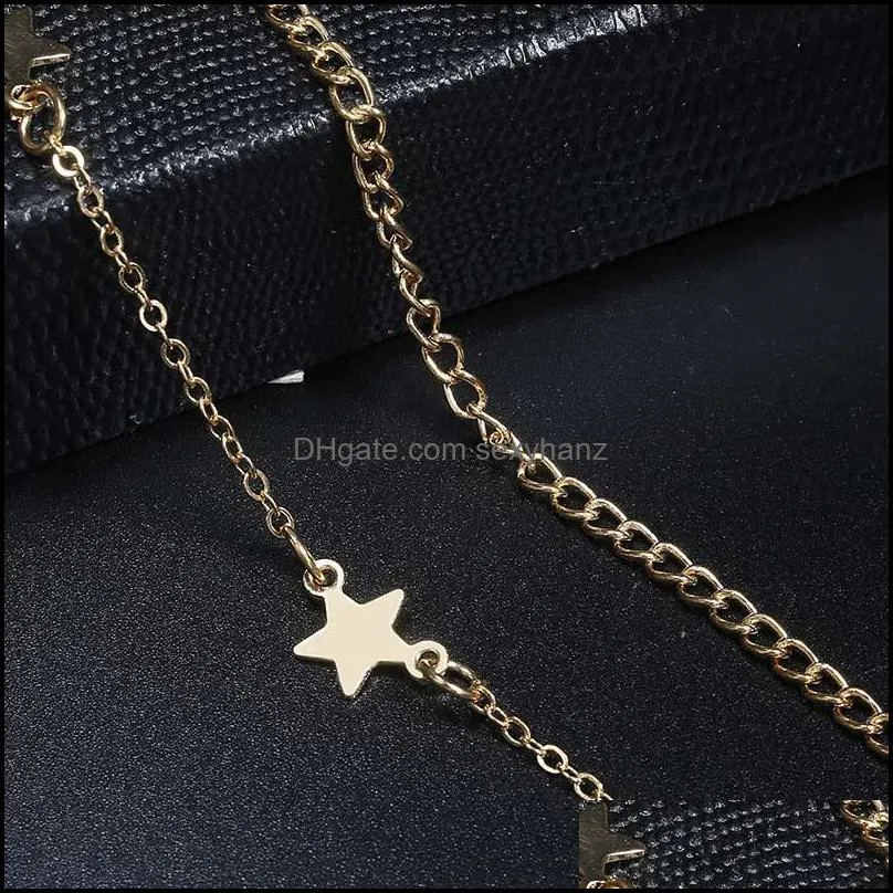  fashion double layer star pendant ankle bracelet for women goldsilver chain ankle summer beach foot jewelry wholesale