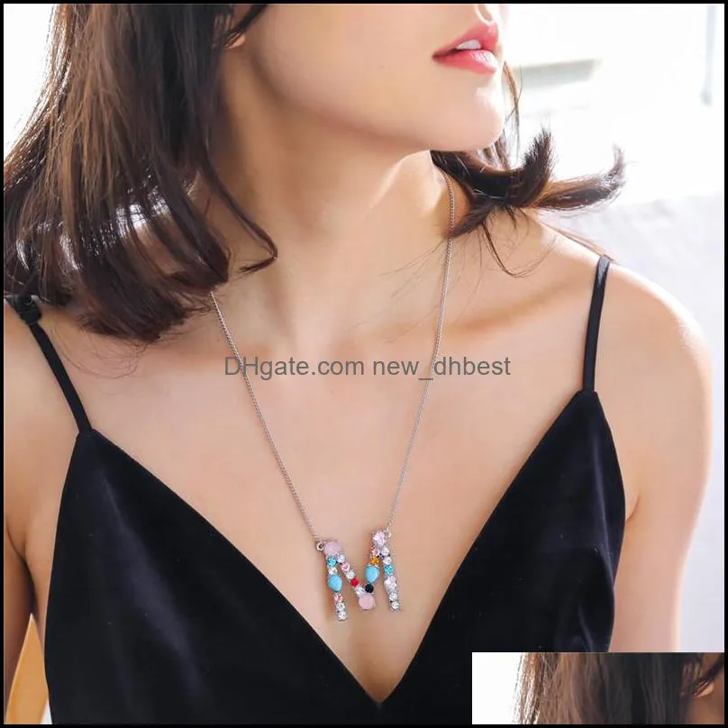 fashion 26 intial letter pendant necklace colorful diamond necklace party jewelry gifts for mothers day valuntines day