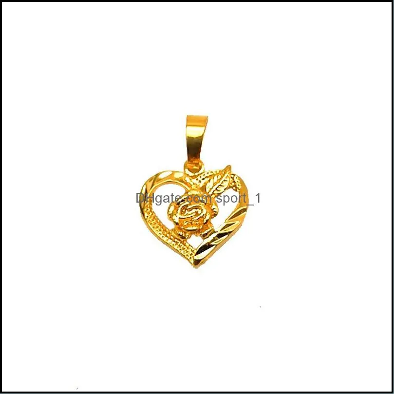 fashion 24 k fine gold gf dubai romantic heart love rose pendant necklace earrings sets wedding png jewelry sets for women 510 q2