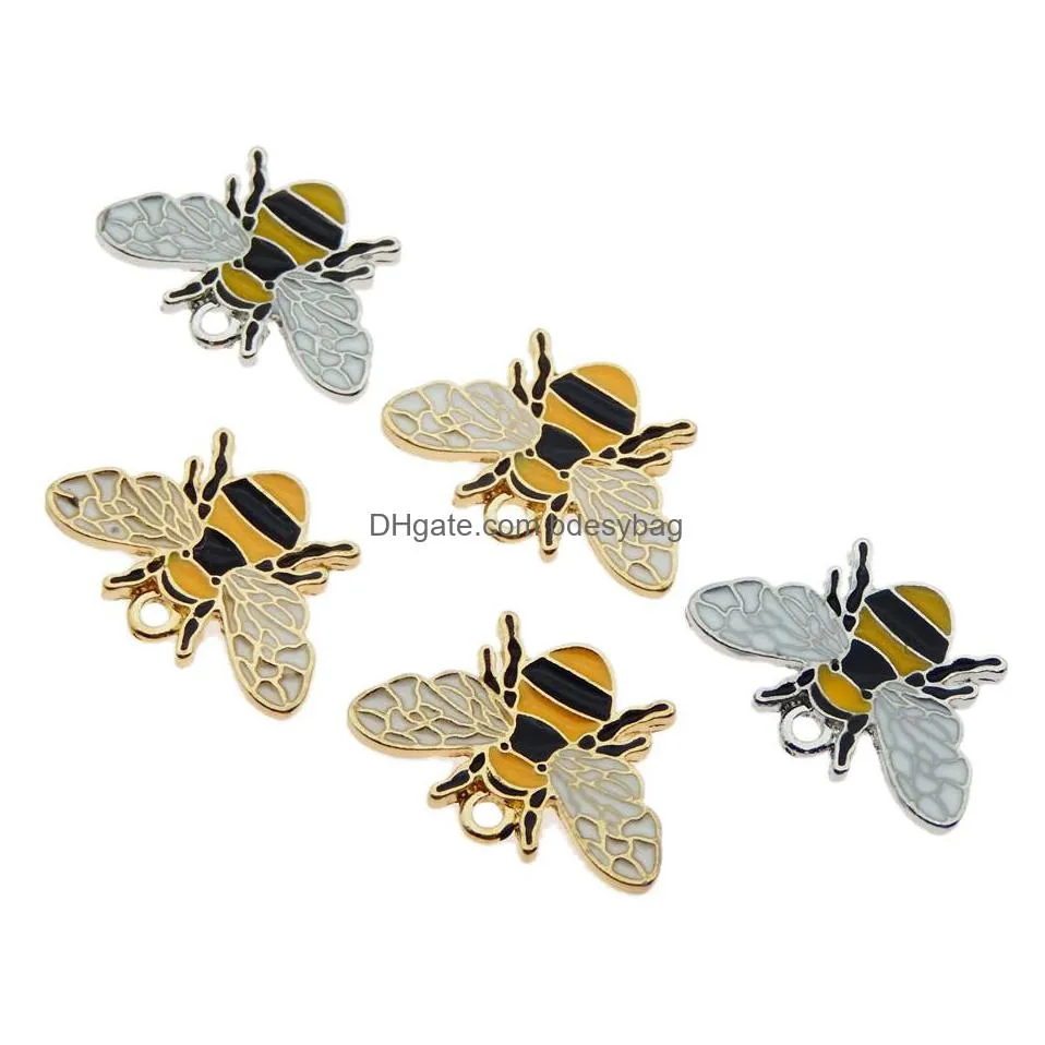 50pcs mixture colorful enamel honeybee shiny acrylic rhinestone czdecored bee pendant charm diy women earring jewelry finding