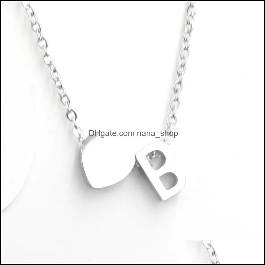 fashion stainless steel initial necklace 26 letter alphabet heart necklace pendant on neck choker for women collier gift jewelry