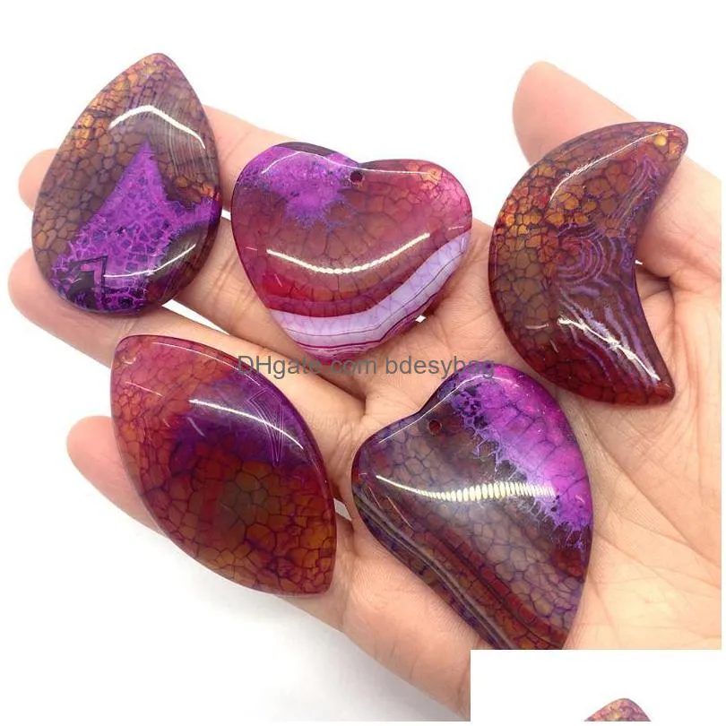 charms fashion natural stone stripe pendant necklace purple pattern agate quartz jewelry diy making wholesale 5pcs