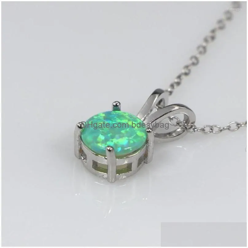 charms jlp019 simple round orange/green opal pendant necklace fashion jewelry