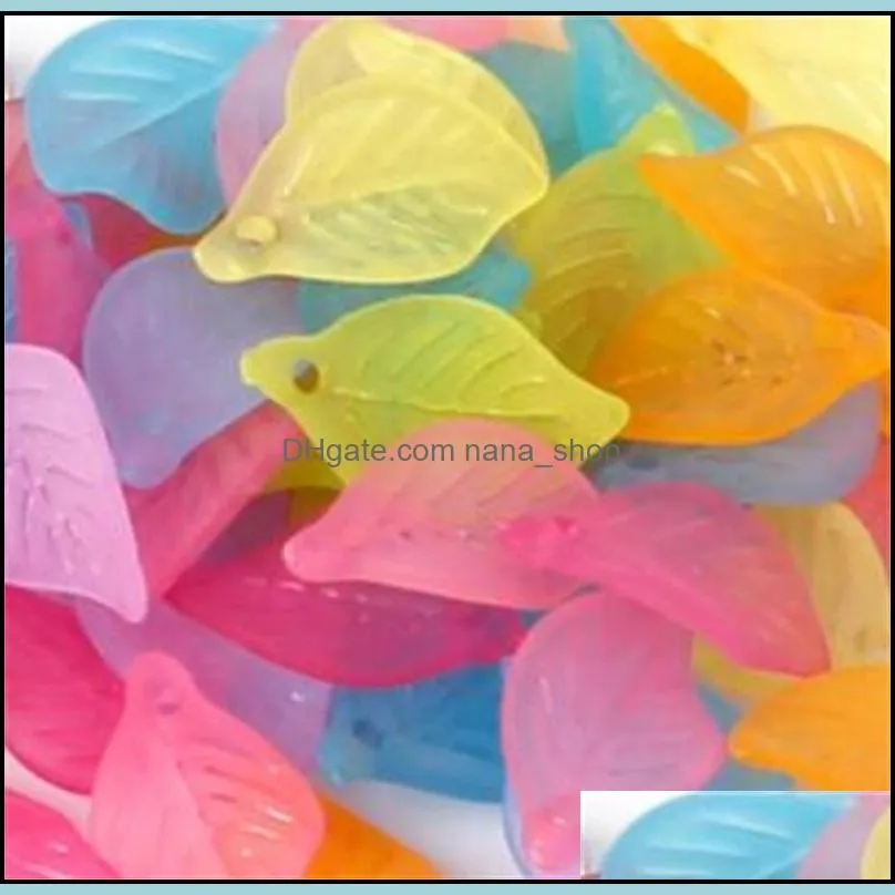 50g/set acrylic beads supplier assorted color frosted leaf beads 18mm long 11mm wide 3mm thick with one hole 2236 t2