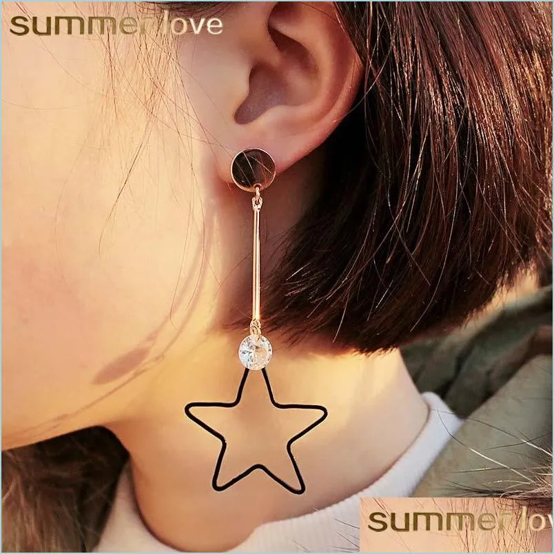fashion geometric hollow star dangle earring for women korea style silver plating long hook earring jewelry gift