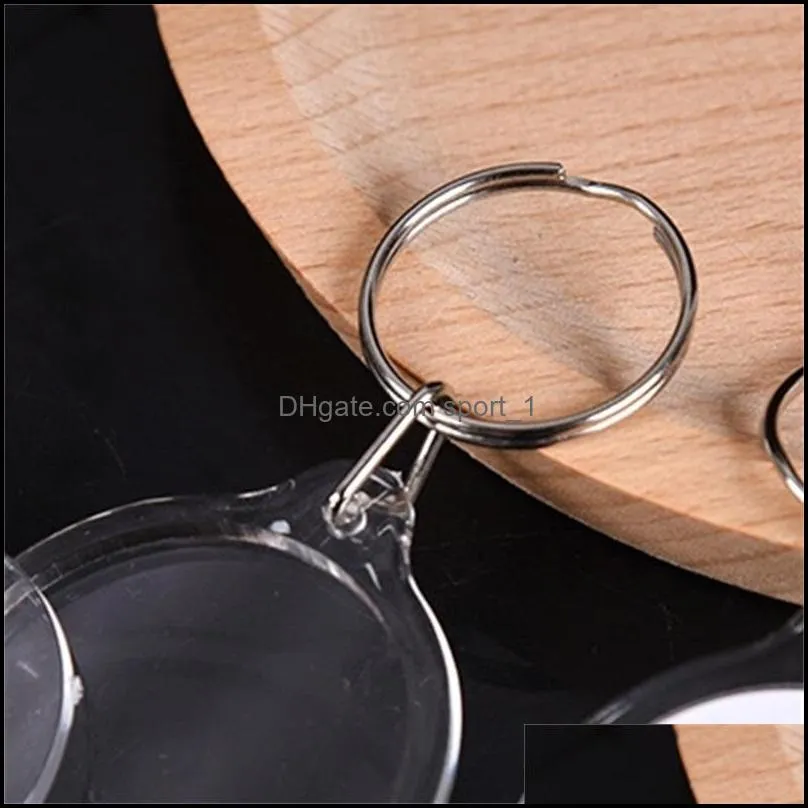 100pcs p o keychain circular transparent blank acrylic insert p o picture frame keyring key holder diy split ring key chain 1038