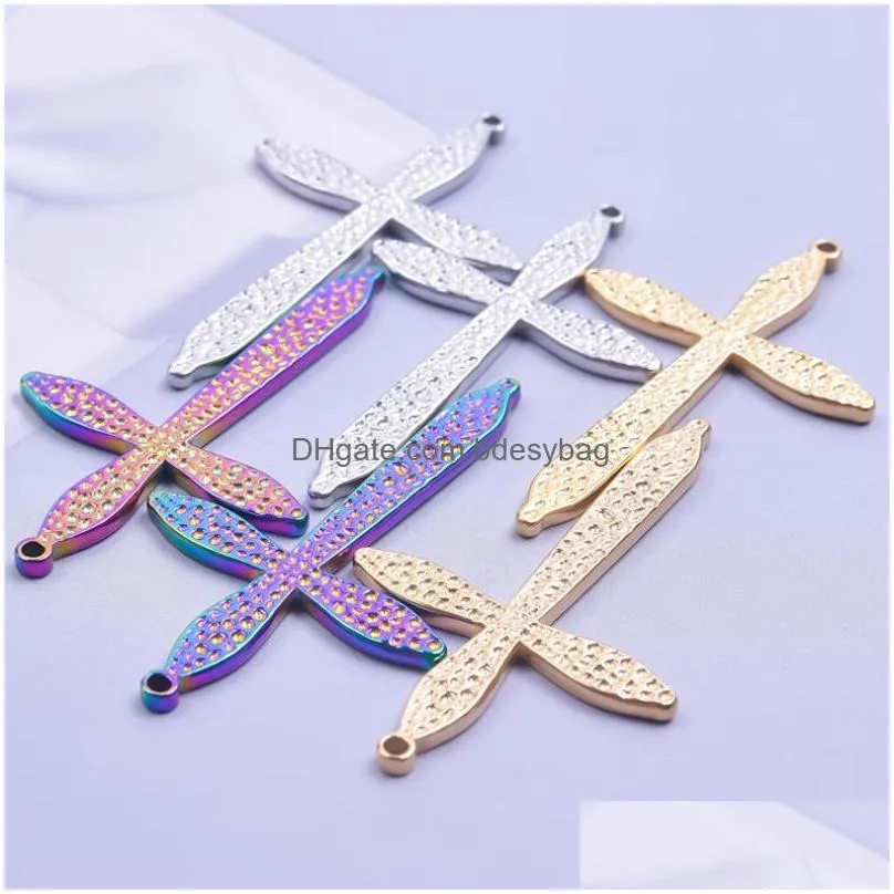 charms 1/3pcs rainbow silver color hammer cross convex pendant simple stainless steel for handmade making necklace accessoriescharms