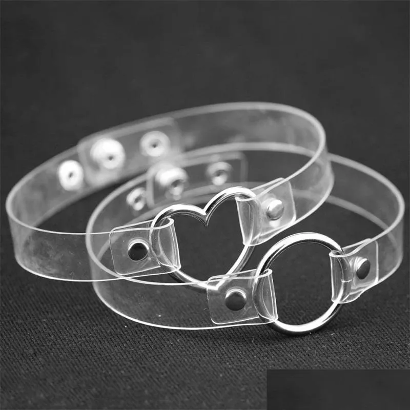 metal love heart o ring choker necklace bondage pu transparent collar necklet for women girls leash play jewelry 328c3