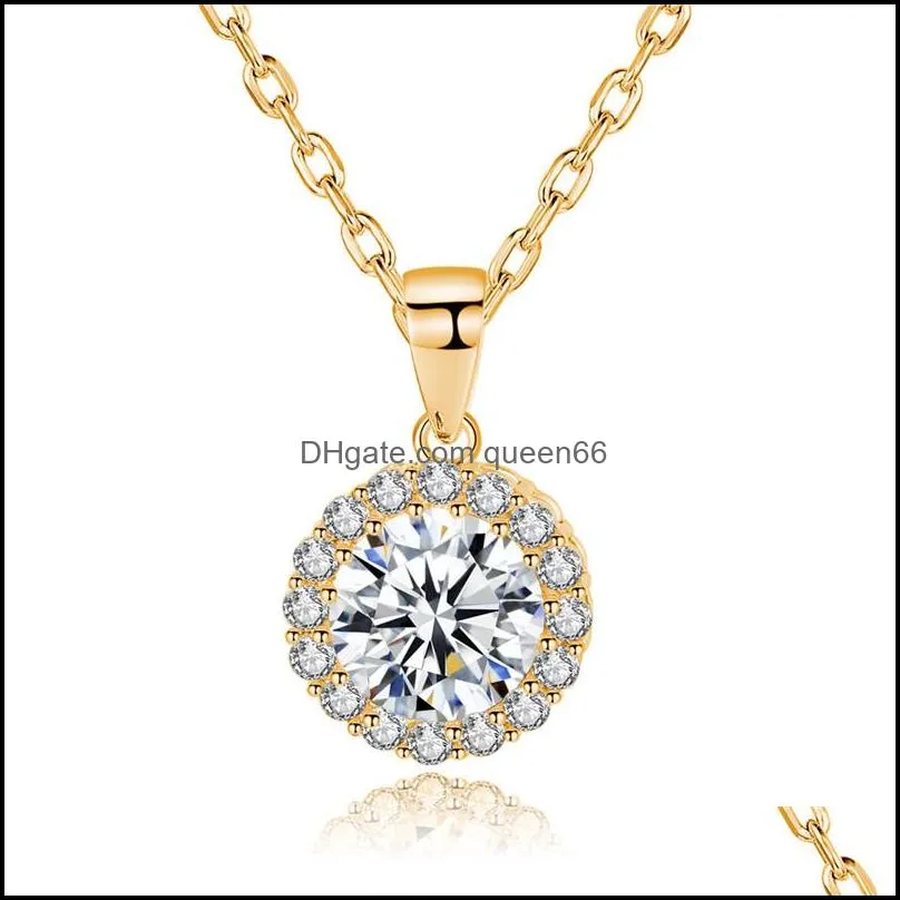 18k gold plated round cz pendant necklace cubic zirconia cluster necklace for women party bridal wedding jewelry gifts