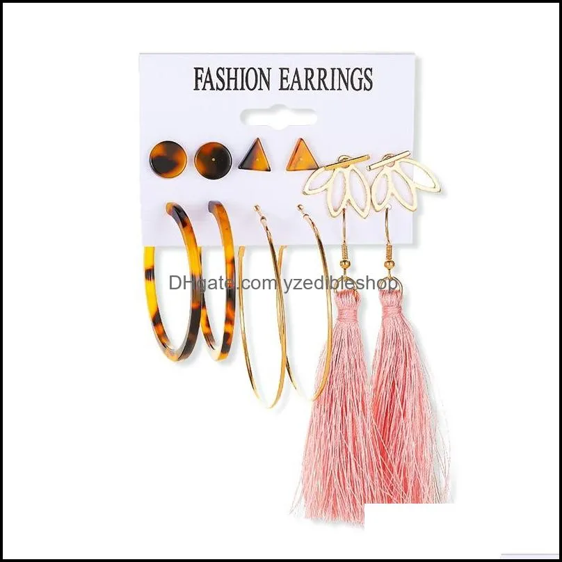 sets of earrings selling leopard pearl tassel earrings personality creative suite minimalist geometric metal six sets of earrings